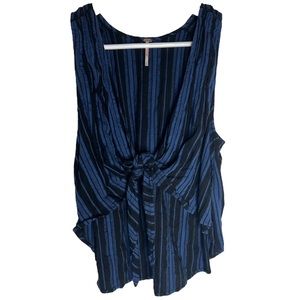 Free People By My Side Top Striped Printed Sleeveless Tie High Low Top XS